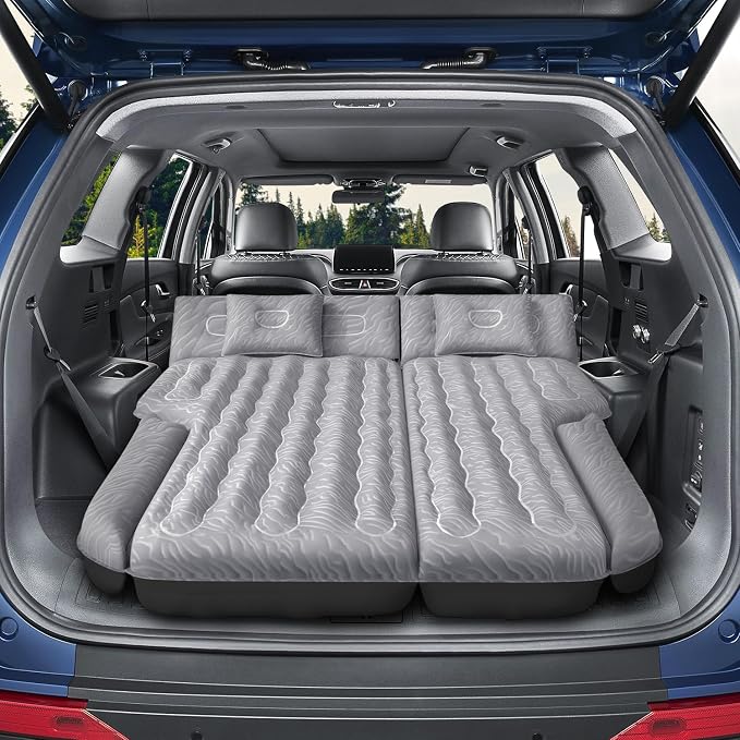 Inflatable SUV Air Mattress Bed Car Mattress, Double-Sided Flocking Travel Camping Bed, Car Sleeping Mattress for Universal SUV with Air Pump 2 Pillows