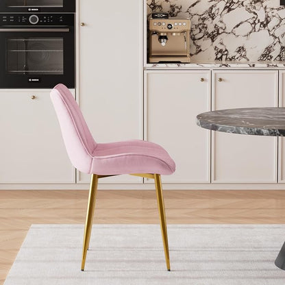 VECELO Dining Chairs Set of 6, Velvet Fabric & Metal Frame, Mordern Style for Kitchen, Living Room,Offcie, Pink