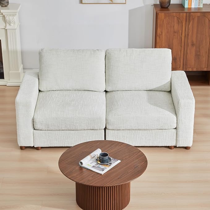 ORRD Comfy Loveset Couch, Chenille 2 Seat Sofa with Pillows, Modern Loveseat Sofa with Storage for Apartment, Living Room, White