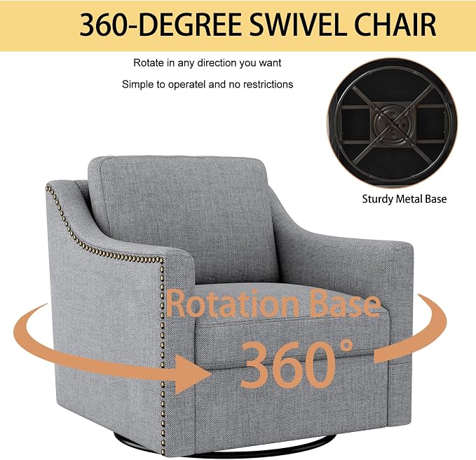 Swivel Accent Chair Set of 2，Armchair，Bronze Nail Decoration Comfy Living Room Chair,Single Sofa Chair，Reading Chairs,for Living Room Bedroom Reading Apartment (Gray, 2 Gray)
