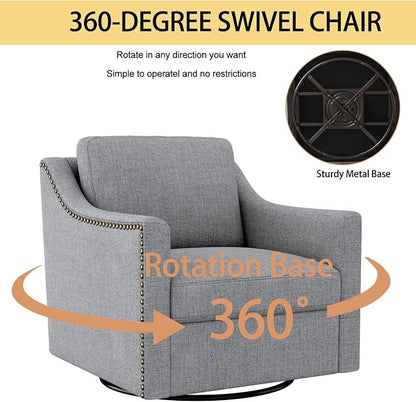 Swivel Accent Chair，Armchair，Bronze Nail Decoration Comfy Living Room Chair,Single Sofa Chair，Reading Chairs,for Living Room Bedroom Reading Apartment (Gray, 1 Gray)