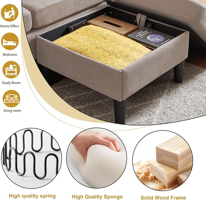 Convertible Sectional Couch Set, 77" L Shaped Sofa with Ottoman and 57" Loveseat, Modern Couches for Living Room, Apartment and Office, Beige