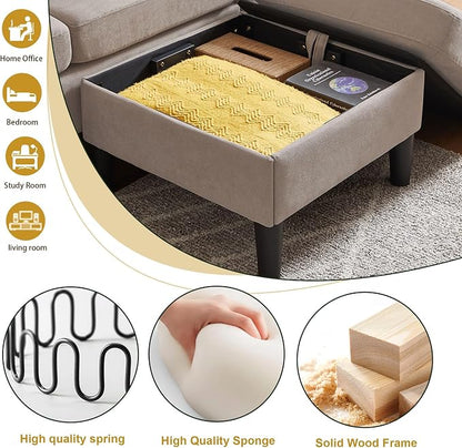 Convertible Sectional Couch Set, 77" L Shaped Sofa with Ottoman and 57" Loveseat, Modern Couches for Living Room, Apartment and Office, Beige