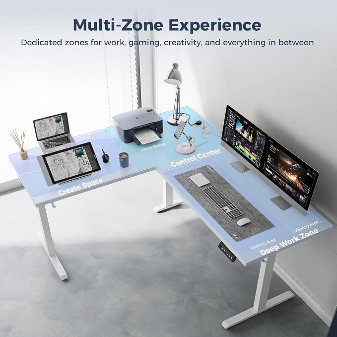 Klicelor L Shaped Standing Desk 75 x 61 Inch,Electric Height Adjustable Corner Desk with Cable Management & Power Outlets, Ergonomic Sit Stand Up Computer Table for Home Office,White