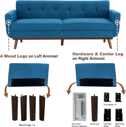 Kingfun 77.2" W Loveseat Sofa, Mid Century Modern Decor Love Seat Couches for Living Room, Button Tufted Upholstered Furniture, Solid & Easy to Install Small Couch for Bedroom Office Apartment, Blue