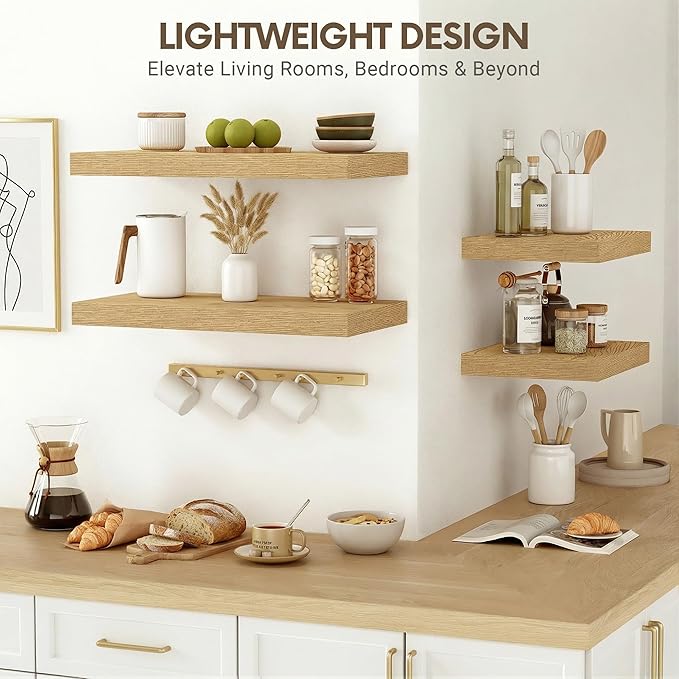 Vivelove 10" Deep Floating Shelves Over Toilet, 10.2" Wall Shelves for Bathroom Bedroom Kitchen Living Room Laundry Room, Modern Rustic Shelves for Home Decor, 10.2"x10.2"x1.5", Set of 2, Oak