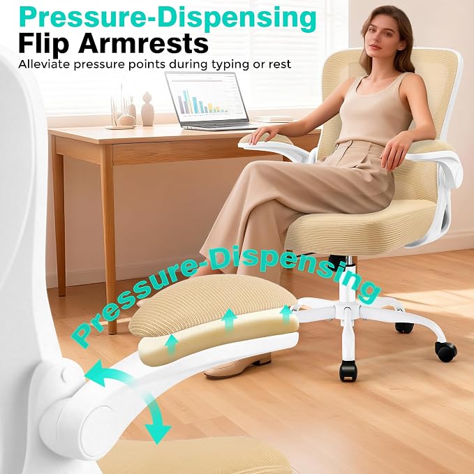 AreShark Office Chair - Ergonomic Breathable Mesh Desk Chair with Adjustable Lumbar Support and Flip-up Armrests - Executive High Back Rolling Swivel Comfortable Computer Gaming Chair for Home Office