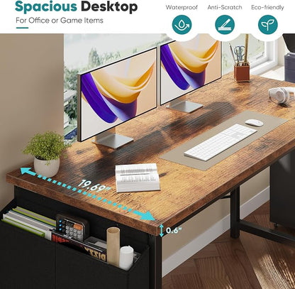 OLIXIS Computer Desk, 55 Inch Home Office Desks for Small Spaces, Writing Craft Study Gaming Table for Bedroom, Modern Computer Workstation with Storage Bag, Rustic Brown