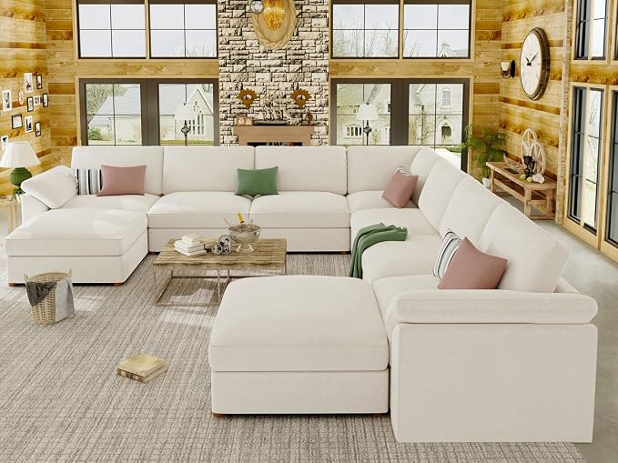 EASE MOOSE Oversized Sectional Modular Sofa,Comfty U Shape Sectional Modern Deep Seat Couch Modular Cloud Couch,White