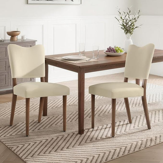 KISLOT Upholstered Dining Chairs Set of 2, Modern Velvet Kitchen Chairs with Solid Wood Legs, High Back Wooden Dining Room Chairs with Dark Walnut Color Legs for Farmhouse Kitchen Dining Room, Linen