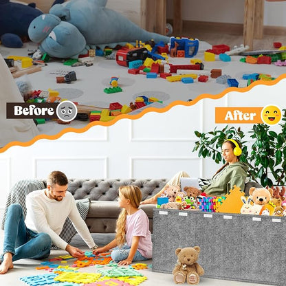 Beadsky Extra Large Toy Box, Toy Chest for Toddlers with Lids, Collapsible Toy Storage Organizer, Kids Bin Boxes Storage Basket for Boys, Girls, Nursery, Living Room, Playroom, 38"x14"x16", Gray