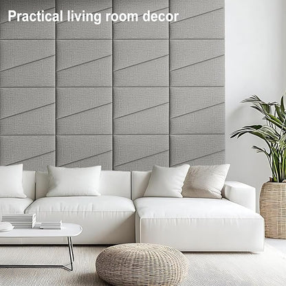 Peel and Stick Headboard Panels for King Bed, Upholstered Wall Mounted Headboard in Lighe Gray, Soft Padded Fabric Noise-Reducing Panels with Modern Stylish Design for Bedroom Decor (8 Panels)