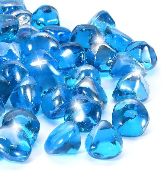Fire Glass for Propane Firepit, Fireplace and Outdoor Decorative, Caribbean Blue Fire Pit Rocks 10LB, 1 Inch Diamond High Luster Glass Beads