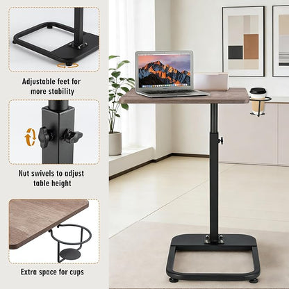 facka Adjustable Gray TV Tray Table with Rounded Metal Corners, C-Shaped Snack Table for Couch, Sofa, Bed or Chair, Small Space Side Table for Eating, Dinner, or Laptop Use