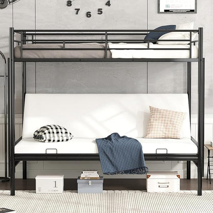 Bellemave Twin Over Futon bunk Bed, loft Bed with futon, Twin Over Full Futon bunk beds, No Box Spring Needed, Black