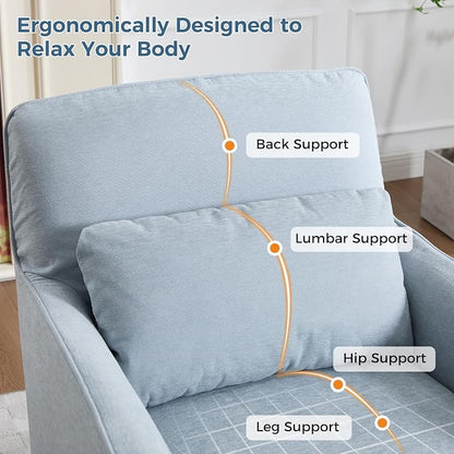 INZOY Swivel Accent Chair, Mid Century Modern Chair, Comfy Swivel Barrel Reading Chair, Upholstered Square Chair for Living Room Bedroom Small Spaces, Sky Blue