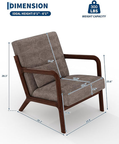 Garvee Mid-Century Chenille Accent Chair Set of 2, Cozy Reading Chair, Modern Lounge Armchair with Lumbar Pillow, Sturdy Wood Frame, for Living Room, Bedroom, Office, Brown