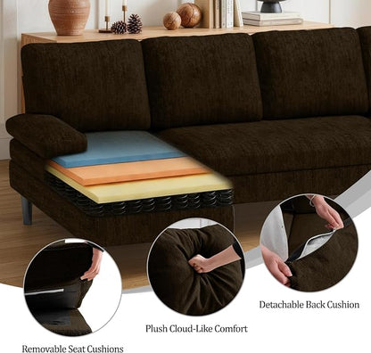 Korser U-Shaped Sectional Couches for Living Room, 101 Inch Modern Modular Sofa with Double Chaise Lounge, Comfy Chenille Fabric 4-Seat Couch Set for Apartment, Brown