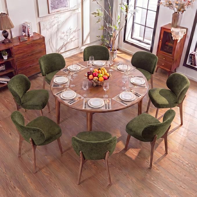 YOUNIKE Dining Chairs Set of 8 Modern Kitchen Dining Room Chairs Green | Chenille Fabric Upholstered Armless Side Accent Chair with Back Wide Padded Seat Wooden Leg for Kitchen Dining Living Room