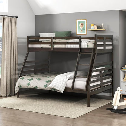 Lexicon Bunk Bed Twin Over Full, Wooden Bed Frame with Sturdy Ladder and Safety Guard Rails, Modern Space-Saving Design, for Bedroom/Guest Room, No Box Spring Needed, Dark Brown