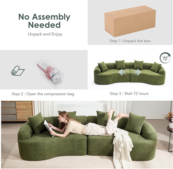 110.2" Curved Sectional Sofa,Luxury Wood Grain Chenille Fabric, Oversized Sectional Sofa,Compression Curved Couch for Living Room,No Assembly Needed (Green, 110.2 Inch)