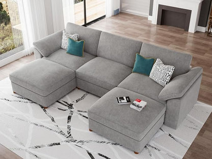 EASE MOOSE Sectional Modular Sofa,Modern Comfty U Shape Sectional Deep Seat Couch,Grey Modular Cloud Couch,Removable and Washable