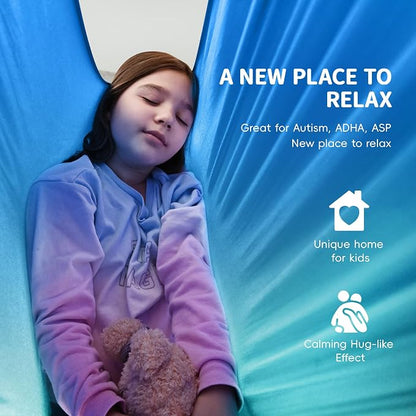 OUTREE Sensory Swing for Kids with 360° Swivel Hanger, Indoor Therapy Swing Great for Autism, ADHD, Sensory Processing Disorder, and Autistic Children (Blue/White)