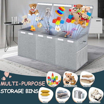 Extra Large Toy Box with Lids - Sturdy Collapsible Kids Storage Organizer Big Bin Chest Basket with Dividers for Boys Girls, Bedroom, Nursery, Living Room, Playroom Organization, 38"x16"x14", Gray