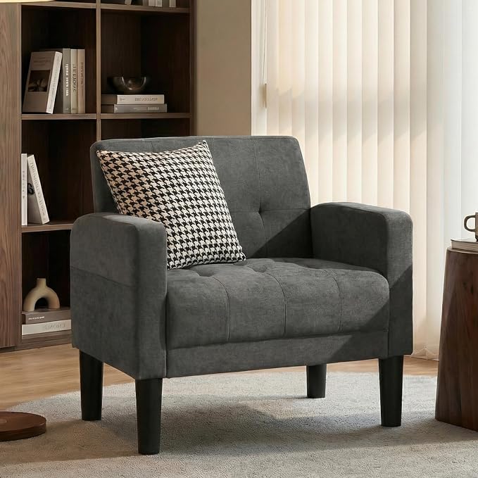 TYBOATLE Accent Chair, Living Room Chairs, Cozy Tufted Mid Century Modern Accent Chairs with Arms for Bedroom, Comfy Reading Arm Chair,Small Chairs for Small Spaces,Living Room,Office (1, Dark Grey)