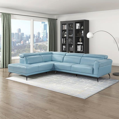 Lexicon L-Shaped Sectional Couch with Left Chaise, Top Grain Leather Match Sectional Sofa, Adjustable Headrests, Black Chrome Metal Legs, High-Density Cushions, Stitching, for Living Room, Blue