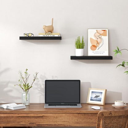 Heimlove Floating Shelves for Wall,16 inchs Shelf for Small Bathroom,Mounted Storage & Display Wood Shelves for Bedroom,Living Room,Kitchen,Office,Set of 2,Black