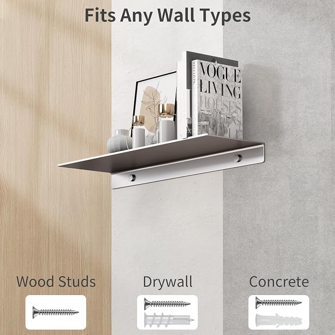 Danpoo 16 inch Gray Floating Shelf for Wall Organizer & Storage, Display Shelf, Metal Wall Shelf for Bathroom, Living Room, Kitchen, Bedroom