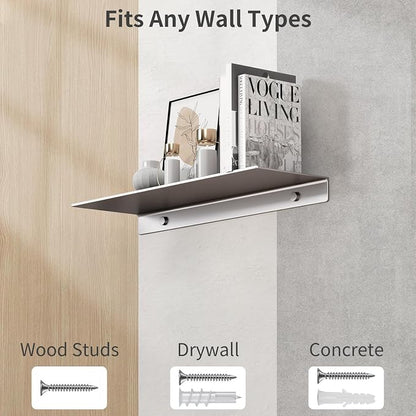 Danpoo 16 inch Gray Floating Shelf for Wall Organizer & Storage, Display Shelf, Metal Wall Shelf for Bathroom, Living Room, Kitchen, Bedroom
