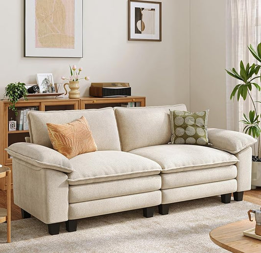 LINSY HOME 90" Modular Cloud Love Seat Sofa, Corduroy Soft Sectional Couch, Modern Comfy Love Seat, Perfect for Living Room, Apartment, Office, Beige
