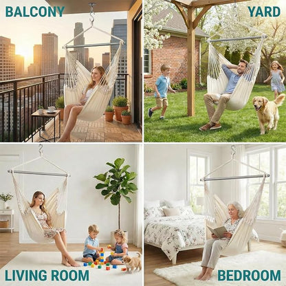 ADVOKAIR Hammock Chair Swing, Heavy-Duty Hanging Rope Swing Seat Supports 500 Lbs, Ideal for Outdoor Patio, Backyard, Porch, Deck & Indoor Bedroom Use