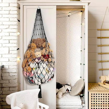 Amdermi Stuffed Animal Hammock Corner Hanging Net for Stuffy Animal Storage Macrame Toy Display Plushie Toy Holder-Perfect for The Tiny Space Walls, Kid Bedroom Decor Playroom Organizer (Black XL)