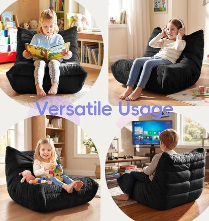 Hobestluk Small Bean Bag Chair Faux Fur Fabric BeanBag Couch for Playroom | Black Plush,Ergonomic Design,Memory Foam,Strong Supportive,No Assembly Required,Decorative Style for Living Room Bedroom