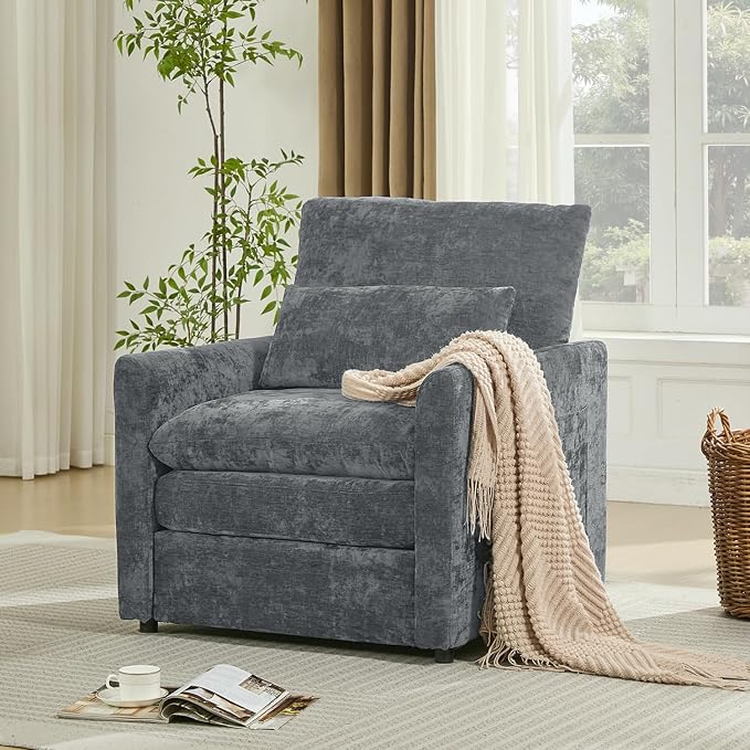 Iroomy Modern Accent Armchair – Cloud-Like Single Sofa with Pocket Spring Seat, Soft Chenille Fabric, Removable Cover, Cozy Lumbar Support for Living Room, Bedroom, Apartment, Gray