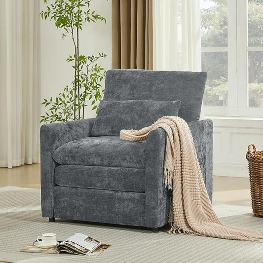 Iroomy Modern Accent Armchair – Cloud-Like Single Sofa with Pocket Spring Seat, Soft Chenille Fabric, Removable Cover, Cozy Lumbar Support for Living Room, Bedroom, Apartment, Gray