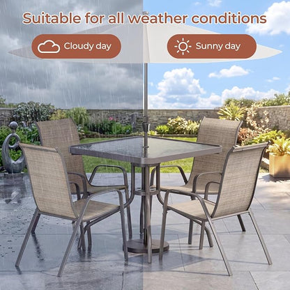 TLSUNNY Patio Dining Set 5 Pieces, All Weather Outdoor Furniture W/30"X 30" Table and 4 Stackable Textilene Chairs, Metal Table and Chairs for Lawn, Garden, Poolside, Backyard (Umbrella not Included)