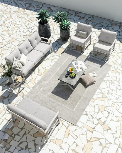 Outdoor Patio Chairs Set of 2, Outdoor Aluminum Armchair Conversation Set with Thick Cushions, 2 Pieces All Weather Patio Furniture Sofa Chairs Set for Garden, Poolside, Lawn, White Oak