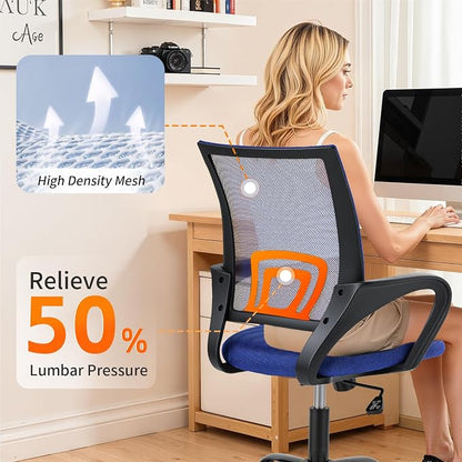 BestOffice Office Chair Ergonomic Cheap Desk Chair Mesh Computer Chair Lumbar Support Modern Executive Adjustable Stool Rolling Swivel Chair for Back Pain (Blue)
