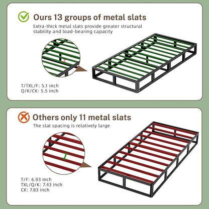 VIPSHOW 5 Inch Twin Metal Bed Frame Round Corner Low Platform Bed Frames 3000 LBS Heavy Duty Steel Slats Support Mattress Foundation No Box Spring Needed, Noise Free, Easy Assembly, Black