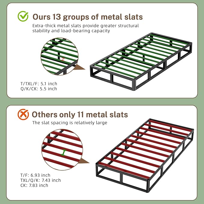 VIPSHOW 10 Inch Twin XL Metal Bed Frame Round Corner Low Platform Bed Frames 3000 LBS Heavy Duty Steel Slats Support Mattress Foundation No Box Spring Needed, Noise Free, Easy Assembly, Black