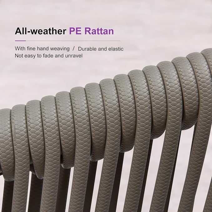 PURPLE LEAF 9 Pieces Round Patio Dining Set Aluminum Frame and Wicker Rattan Round Table and Arm Chairs with Cushions for Garden Porch Modern Outdoor Grey