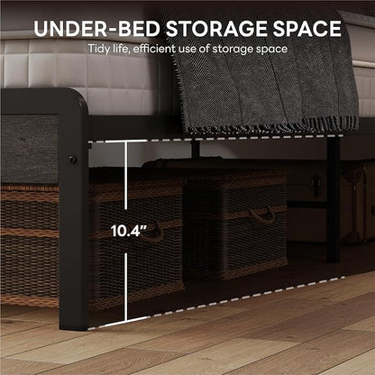 LIKIMIO King Bed Frame with Headboard, Dark Wood Camas King with Strong Supports, Sturdy, Noise-Free, No Box Spring Needed, Grey