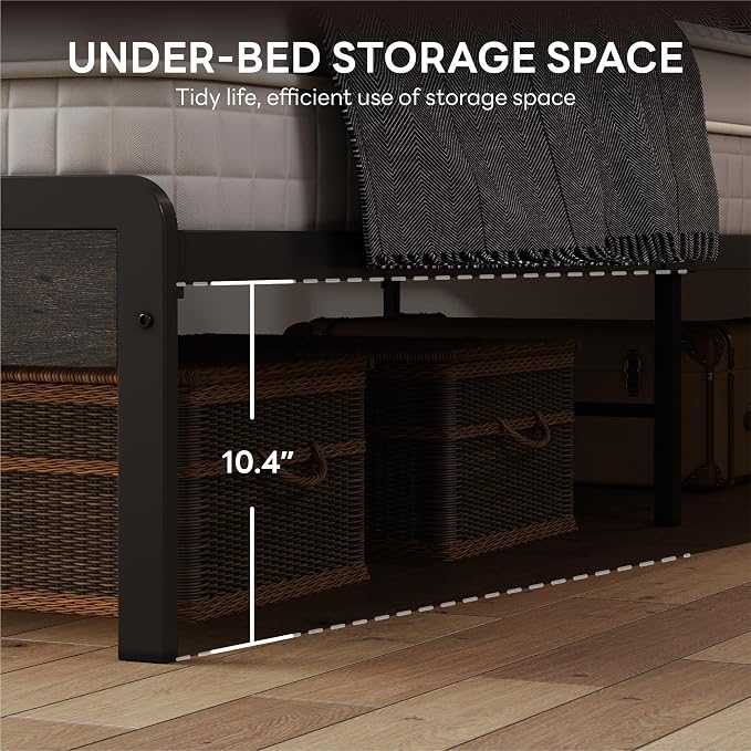 LIKIMIO California King Bed Frame with Headboard, Dark Wood Camas California King with Strong Supports, Sturdy, Noise-Free, No Box Spring Needed, Grey