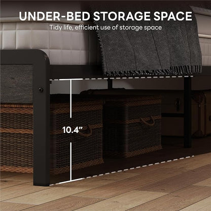 LIKIMIO California King Bed Frame with Headboard, Dark Wood Camas California King with Strong Supports, Sturdy, Noise-Free, No Box Spring Needed, Grey