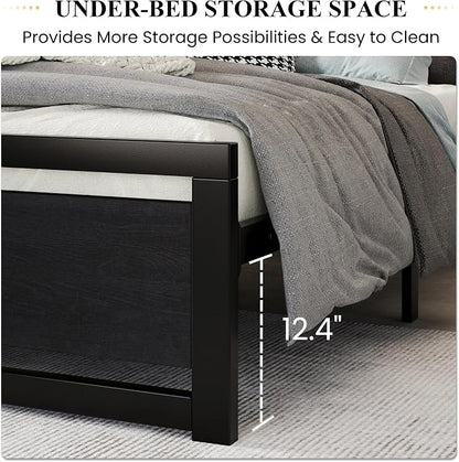 SHA CERLIN Heavy Duty King Size Bed Frame with Modern Headboard, Black | Platform Metal Base with Footboard and 13 Slats Support, No Box Spring Needed