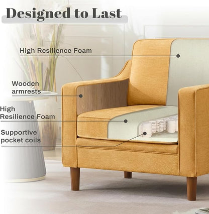 Kingfun Accent Chair Set of 2, Living Room Chairs, Mid Century Reading Armchair, Chenille with Solid Wood Foot, Upholstered Modern Decor for Bedroom, Apartment